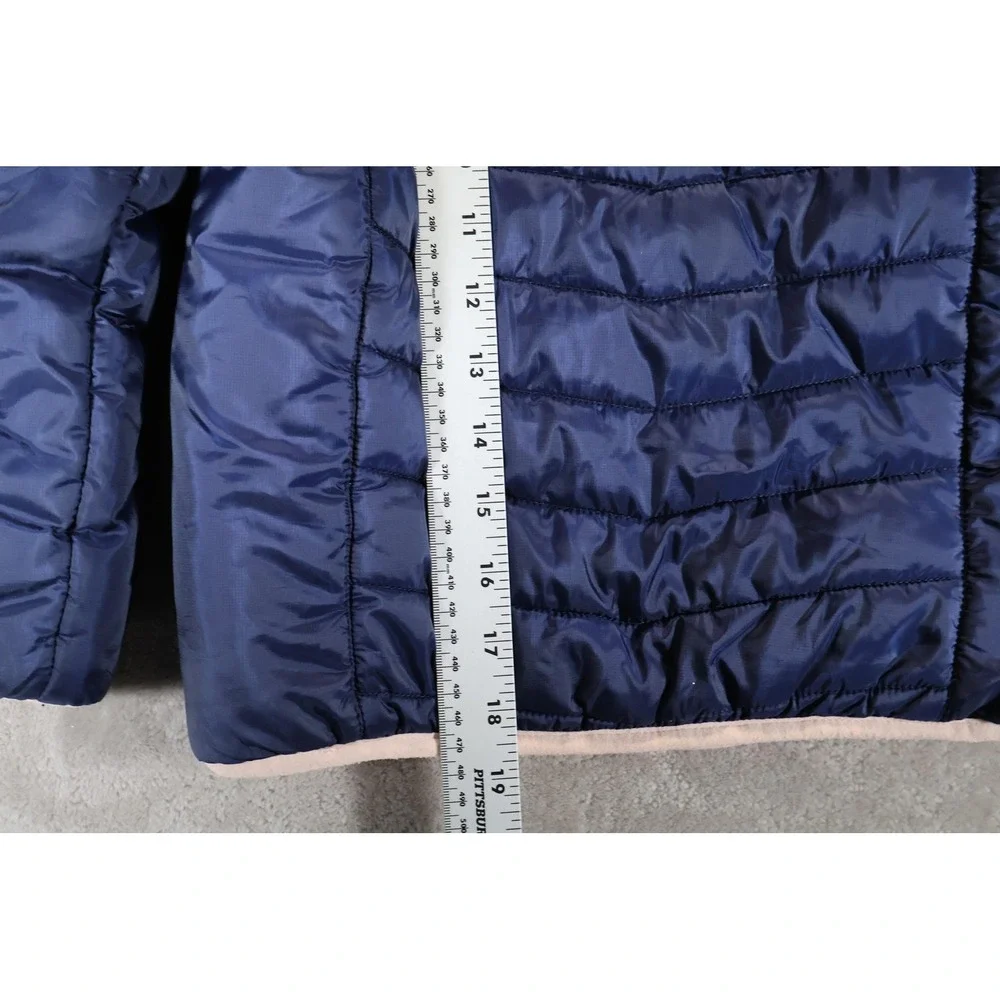 Eddie Bauer Jacket Girls XS Navy Blue Pink Hooded Puffer‎ Quilted Fleece Lined